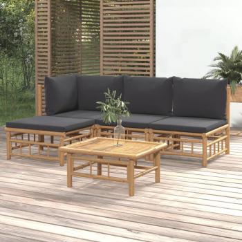 vidaXL 5-Piece Dark Grey Cushion Bamboo Garden Lounge Set
