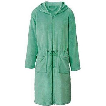 CelinaTex Vital Albornoz Señoras Largo XL Menta Capucha Uni Bolsillos de Parche Cremallera de Dos vías Micro Franela