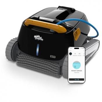 Robot de piscina eléctrico Dolphin E50i para limpieza de fondo, paredes y línea de agua con carro