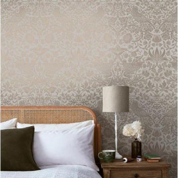 William Morris Strawberry Thief Textured Fibrous Wallpaper