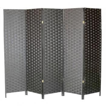 Biombo negro Maxi Plus de papel trenzado, montado sobre cinco bastidores de madera, 225X180X2 cm