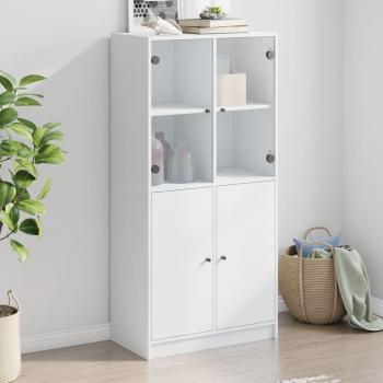 Aparador alto de madera multicapa con puertas en color blanco, dimensiones 68x37x142 cm