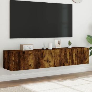 Muebles de TV de pared con luces LED 2 piezas roble ahumado 80x35x31 cm