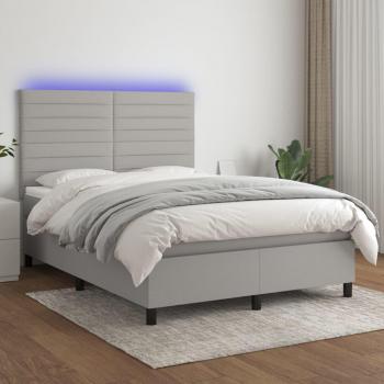 Colchón de cama tipo box spring con muelles y tela LED gris claro 140x200 cm