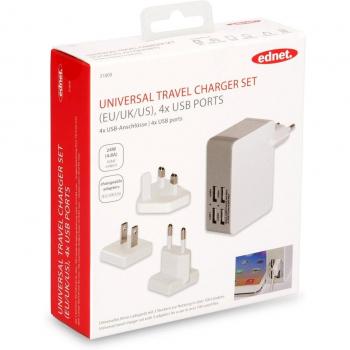 Ednet 31809 - Cargador (Interior, Universal, Corriente alterna, Color blanco, Contacto, 110 - 240)