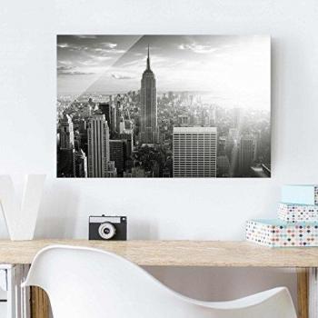 Cuadro de cristal - Manhattan Skyline - Apaisado 2:3, mural acristalado, mural de pared, decoración para pared, decoración, cristal, impresión en cristal, mural de pared de cristal, fotomural de cristal, impresión sobre cristal, Tamaño: 40cm x 60cm