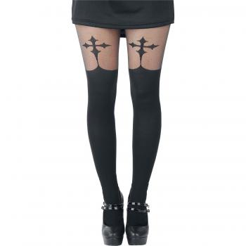 Pamela Mann Goth Cross Suspender Medias Negro Medium, 96% Nylon, 4% elastán,