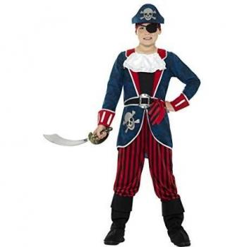Smiffys Disfraz de capitán Pirata, Azul y Rojo, con Camiseta, Pantalones, Polainas cosid