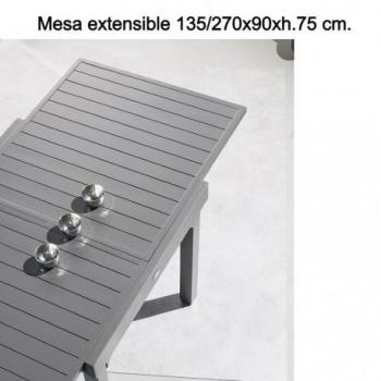 Mesa de jardín extensible Piazza Antracita 135/270x90x75 cm aluminio para 10 plazas Hespéride