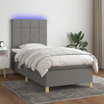 Cama box spring con colchón suave y luces LED en tela gris oscuro 90x190 cm