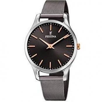 FESTINA Reloj Modelo F20506/3 de la colección Boyfriend Collection, Caja de 34 mm Negro con Correa de Acero Gris para señora