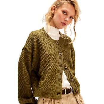 Lila Cotton-Blend Cardigan in Olive Branch - Women's Extra Small