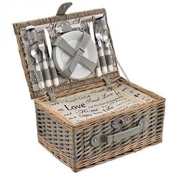 Cesta de Pícnic para 4 Personas con Nevera, Platos, Cubiertos y Vasos - Gris
