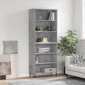 Aparador alto de madera de ingeniería 69,5x32,5x180 cm con 3 estantes en color gris hormigón, mueble de almacenaje para salón, buffet y armario auxiliar