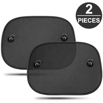Topist Protección Solar Coche, Juego de 2 parasoles Infantiles, protección UV, para Las ventanillas, con ventosas, con Bolsa, Color Negro