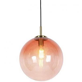 Lámpara colgante esfera de latón y cristal rosa 33 cm - Art Déco PALLON