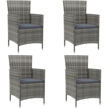 4-Piece Grey Poly Rattan Garden Chairs with Cushions