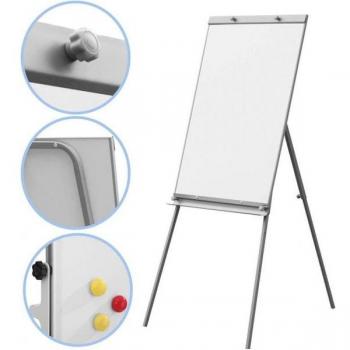 Pizarra magnética blanca con marco de aluminio, 60x90 cm, caballete de altura regulable, bandeja, superficie de acero lacado, tablero de notas magnético y soporte