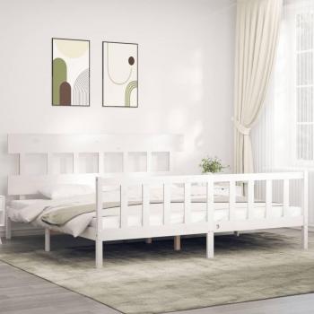 Estructura de cama para adulto de matrimonio con cabecero de madera maciza blanca