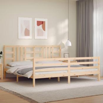 Cama Tsunbed con cabecero 200x200 cm en madera maciza color marrón