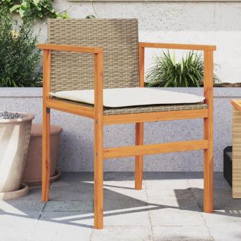 vidaXL Garden Chairs with Cushions 2 pcs Beige Poly Rattan & Solid Wood