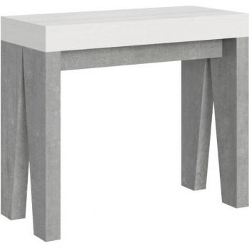Consola extensible Naxy Mix 90x40/196 cm con tapa de Fresno Blanco y estructura de Cemento