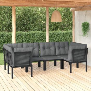 Juego de sala de estar de jardín 6 piezas en Polyrattan negro y gris, incluye sofás modulares, mesa de centro, cojines acolchados, estructura resistente a la intemperie, diseño elegante y moderno