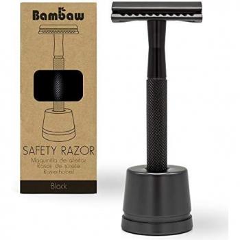 Black Metal Safety Razor with Razor Stand | Single Blade Razor for Men and Women | Manual Razor Men | Safety Razors for Men | Fits All Safety Razor Blades | Shaving Razor | Waste Free Products |Bambaw