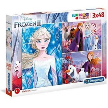 Clementoni- 3 Puzzles 48 Piezas Frozen 2, Color Multicolor.