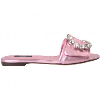 Dolce & Gabbana Pink Crystal Embellished Flats Sandals Shoes - EU37.5/US7, Sizes: 4 1/2 UK, Size: 7 1/2 US