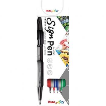 Pentel Sign Pen S520 Fibra Punta Fina Estuche 4 Colores Surtidos
