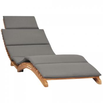 Folding Sun Lounger with Dark Gray Cushion - Solid Teak Wood