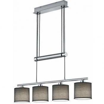 Lámpara colgante Garda de 4 luces con pantallas de tela gris y acabado en níquel mate, E14