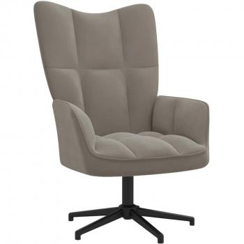 Silla relax gris claro de terciopelo con estructura resistente, acolchado suave, reposabrazos cómodos y diseño ergonómico