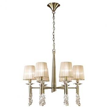 Lámpara Colgante Tiffany 6+6 E14/G9, Latón Antiguo con Pantallas de Bronce y Cristal Transparente