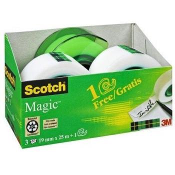 Scotch AAMT-3 - Pack de 3 Cintas Adhesivas Mágicas con Dispensador Incluido, Transparente