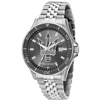 Maserati Sfida Analog Men's Watch 44mm with Date, Silver Stainless Steel