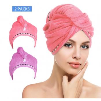 Toallas de Baño 2 pcs Turbante del Abrigo de Pelo Secado Rápido de Microfibra Suave Absorbentes de Agua Pelo Seco Capucha Bañera Ducha Toalla Turbante con Botón para Todos los Tipos de Cabello y Longitudes de Htovila