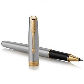 Parker Sonnet Rollerball Pen | Stainless Steel with Gold Trim | Fine Point Black Ink | Gift Box