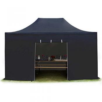 Carpa Plegable 3x4,5m Premium Acero 40mm con Laterales Sin Ventana, Negra