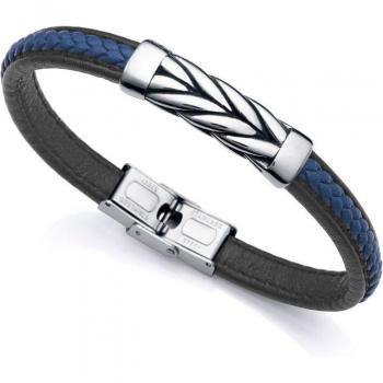 Viceroy - Pulsera Magnum de acero con piel negra y azul trenzada