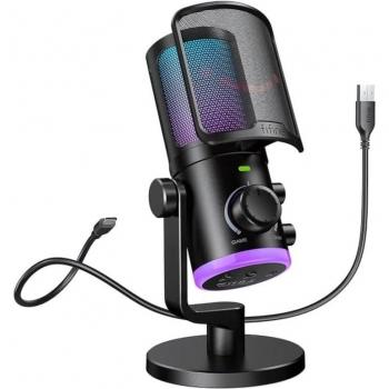 Micrófono USB Condensador RGB Fifine AmpliGame AM6 Negro para Grabación y Transmisión