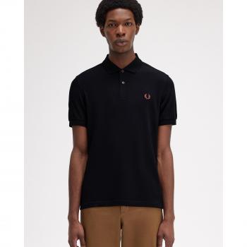 Fred Perry Men's Short Sleeve Cotton Piqué Polo Shirt - Black/Whisky Brown