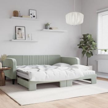 Sofá Cama Extraíble con Colchones Gris Claro 100x200 cm de Terciopelo