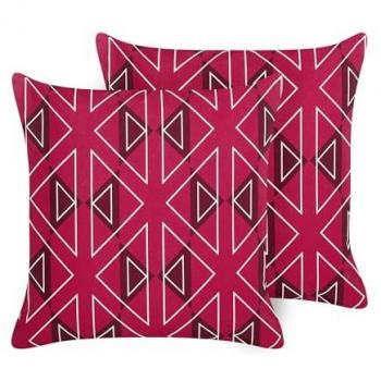Conjunto de 2 Cojines de Jardín Rosa Geométrico 45 x 45 cm Poliéster Resistente al Agua Moderno