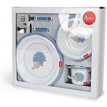sigikid 24981 - Juego de vajilla infantil de melamina, diseño de erizo, para niñas y niños, adecuado como regalo de nacimiento, color azul
