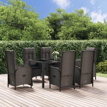 Set de almuerzo de jardín 7 piezas negro con almohadas de Polyrattan