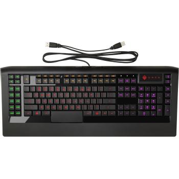 HP Omen by SteelSeries X7Z97AA - Teclado de membrana iluminado para gaming con USB, color negro - QWERTY Español