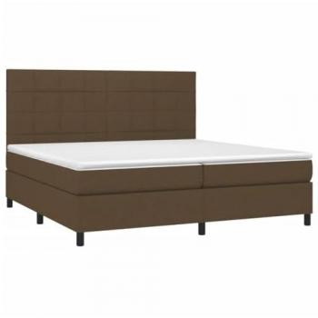 Cama Box Spring con Colchón y Luces LED de Tela Marrón Oscuro 200x200 cm