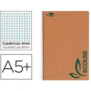 5 Cuadernos espiral liderpapel cuarto ecouse tapa cartulina kraft 80h papel reciclado 80 grcuadro 4mm.